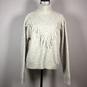 Western tassel cream knit sweater turtle neck country cowgirl cozy sz S